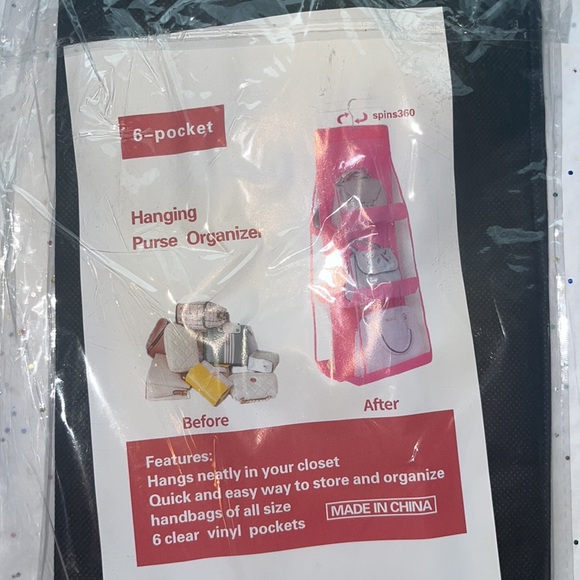 HANGING PURSE STORAGE ORGANIZER BLACK or PURPLE HOLDS 6 - Picture 2 of 6